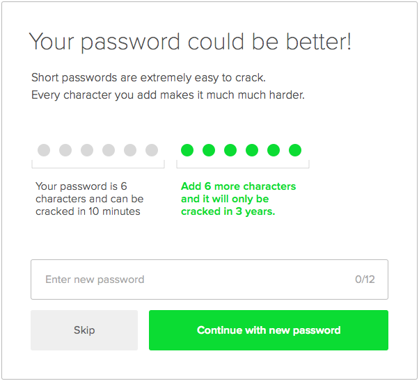 Password improvement modal